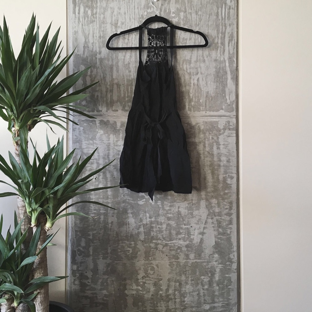 Tiny Black Crochet Halter Dress
